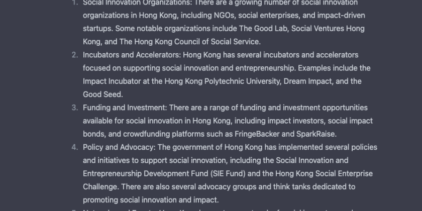 ChatGPT’s view on Hong Kong Social Innovation Ecosystem